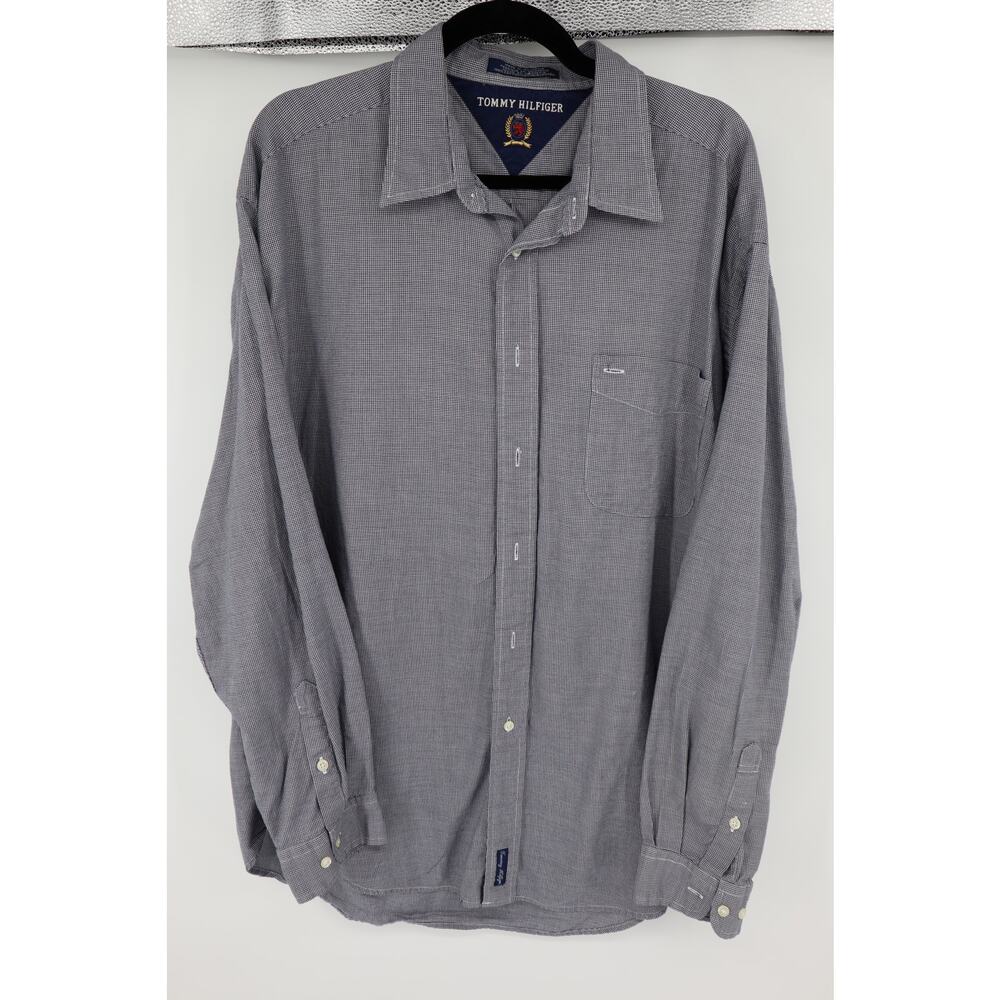 Tommy Hilfiger Navy Hounds tooth Button Down Vintage Shirt Size XL Men's
